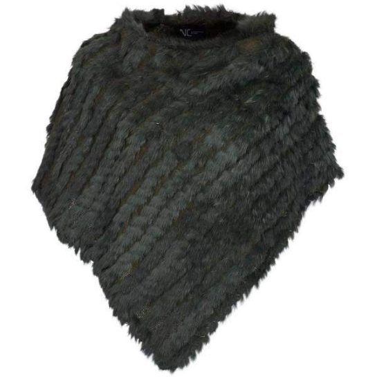 Poncho i päls mörkgrön