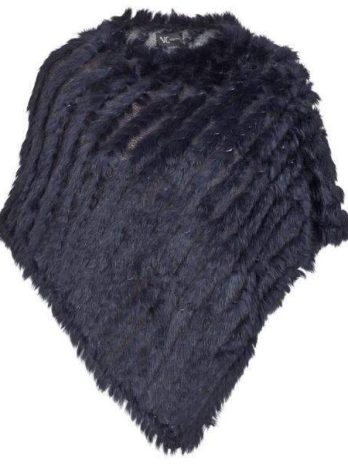 Poncho i päls marinblå